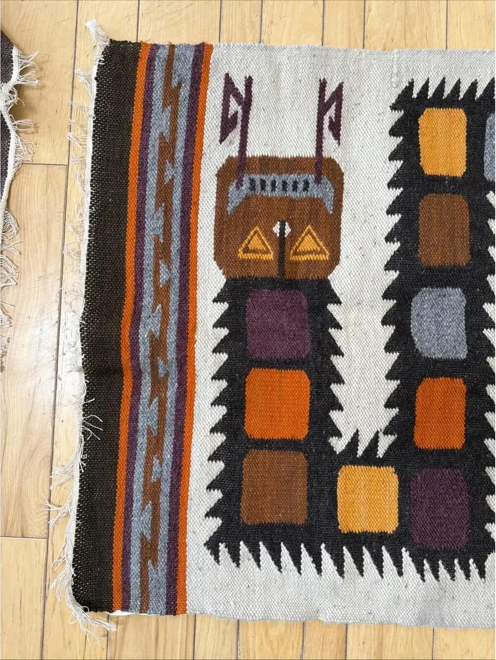 VTG Hand Woven Wool Rug Double Head Snake 46x28” Southwestern Rustic Lodge Ranch